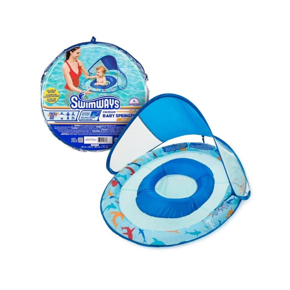 Swimways Premium Baby Spring Float with Sun Canopy Shark Blue